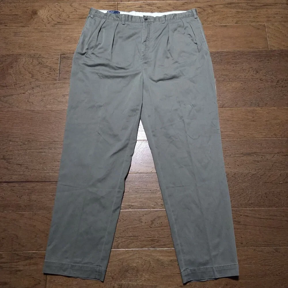 VTG Polo Ralph Lauren Andrew Pant Mens 44x34 Pleated Chino Trousers Big Tall